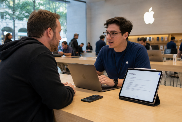 Apple Live Notes İle Genius Bar Görüşmelerini Yapay Zekâ Destekli Notlara Dönüştürüyor Apple Live Notes İle Genius Bar Görüşmelerini Yapay Zekâ Destekli Notlara Dönüştürüyor